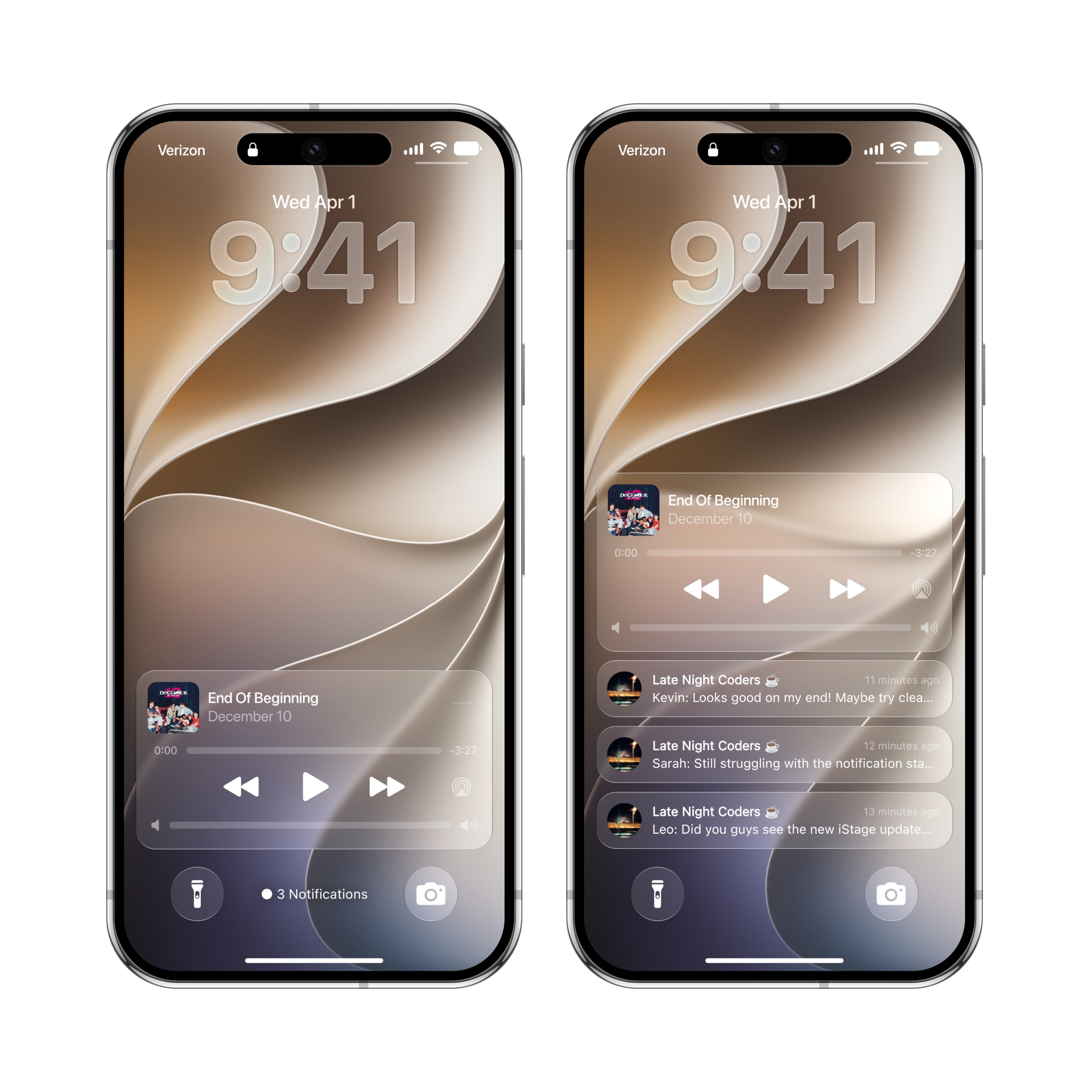 Count, Stack, and List views in iStage 27 Notification Center